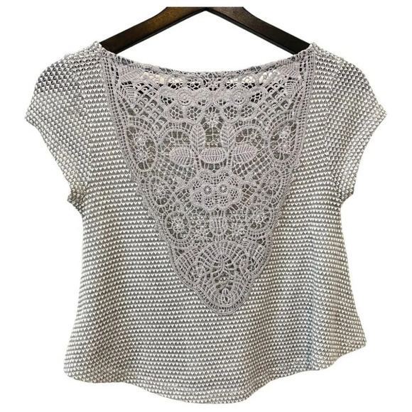 Rolla Coster Tops - Rolla Coaster Y2K Light  Grey Lace Knit Crop Top Size S